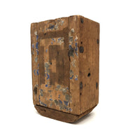 Very Old Wooden "E" Box with Blue Paper Remnants and Fat Hand-forged Nails