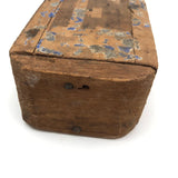 Very Old Wooden "E" Box with Blue Paper Remnants and Fat Hand-forged Nails