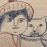 Girl with Cat, Mid-Late 1800s' Colored Ink Folk Art Drawing by Wayne B. Blouch, Lancaster, PA