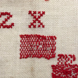 French Red and White Darning Sampler with Out of Order Alphabet