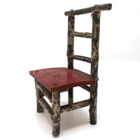 Miniature Antique Primitive Twig Chair with Red Seat