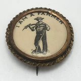 I Am a Farmer Antique Celluloid Pin Back Button with Brass Frame