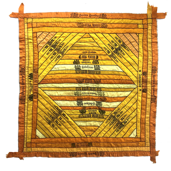 Stunning Antique Cigar Silk Quilt with Calico Fabric Back