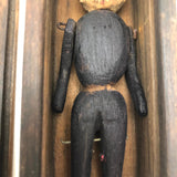 Old Carved, Jointed Folk Art Man Stabbed in Leg in Coffin Box