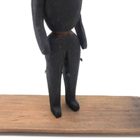 Old Carved, Jointed Folk Art Man Stabbed in Leg in Coffin Box