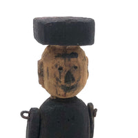Old Carved, Jointed Folk Art Man Stabbed in Leg in Coffin Box