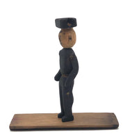 Old Carved, Jointed Folk Art Man Stabbed in Leg in Coffin Box