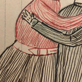 Kissing Couple,  Mid-Late 1800s' Colored Ink Folk Art Drawing by Wayne B. Blouch, Lancaster, PA