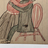 Kissing Couple,  Mid-Late 1800s' Colored Ink Folk Art Drawing by Wayne B. Blouch, Lancaster, PA