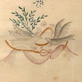 SOLD Lovely Antique Watercolor with Six Theorem Sketches - Shells, Harp, Birds, Pears