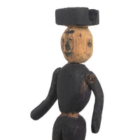 Old Carved, Jointed Folk Art Man Stabbed in Leg in Coffin Box