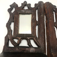Folky Hand-carved Antique Corner Shelf with Mirrors