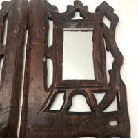 Folky Hand-carved Antique Corner Shelf with Mirrors