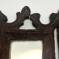 Folky Hand-carved Antique Corner Shelf with Mirrors