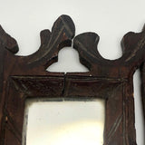 Folky Hand-carved Antique Corner Shelf with Mirrors