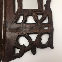 Folky Hand-carved Antique Corner Shelf with Mirrors