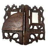 Folky Hand-carved Antique Corner Shelf with Mirrors