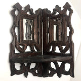 Folky Hand-carved Antique Corner Shelf with Mirrors