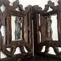 Folky Hand-carved Antique Corner Shelf with Mirrors
