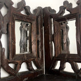 Folky Hand-carved Antique Corner Shelf with Mirrors