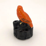 Japanese 1930s Orange Cockatoo Small Ceramic Flower Frog