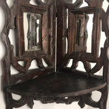 Folky Hand-carved Antique Corner Shelf with Mirrors