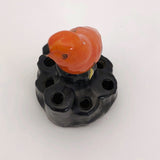 Japanese 1930s Orange Cockatoo Small Ceramic Flower Frog