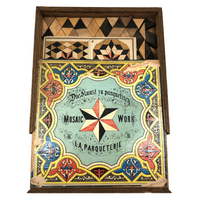Rare 19th C. Large Mosaic Work Parquetry Set in Original Slide Top Box