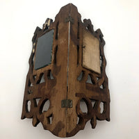Folky Hand-carved Antique Corner Shelf with Mirrors