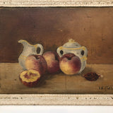 Peaches and Cream Old Oil on Board Painting Signed J.E. Field