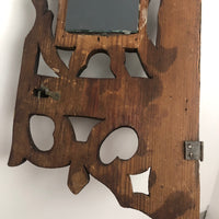 Folky Hand-carved Antique Corner Shelf with Mirrors