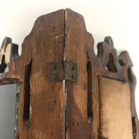 Folky Hand-carved Antique Corner Shelf with Mirrors