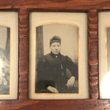 Folky Antique Hand-carved Quadruple Tin Type Frame