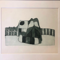 Vintage Etching of Architectural Structure with Fence and Wall presumed to be by Michael Leininger