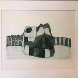 Vintage Etching of Architectural Structure with Fence and Wall presumed to be by Michael Leininger