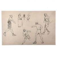 Pair of Ink Sketches of Boxers (Two Pages)
