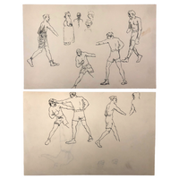 Pair of Ink Sketches of Boxers (Two Pages)