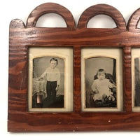Folky Antique Hand-carved Quadruple Tin Type Frame