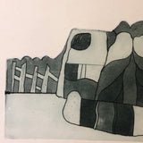 Vintage Etching of Architectural Structure with Fence and Wall presumed to be by Michael Leininger