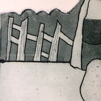 Vintage Etching of Architectural Structure with Fence and Wall presumed to be by Michael Leininger