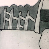 Vintage Etching of Architectural Structure with Fence and Wall presumed to be by Michael Leininger