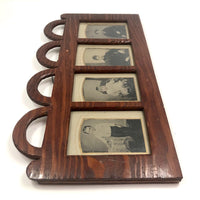 Folky Antique Hand-carved Quadruple Tin Type Frame