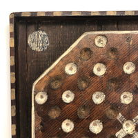 Wonderful Antique Handmade 65 Hole Marble Solitaire Gameboard with Clay Marbles