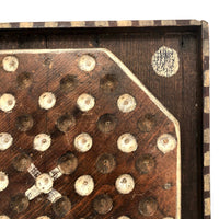 Wonderful Antique Handmade 65 Hole Marble Solitaire Gameboard with Clay Marbles