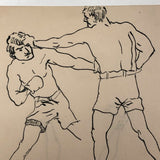 Pair of Ink Sketches of Boxers (Two Pages)