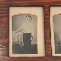 Folky Antique Hand-carved Quadruple Tin Type Frame