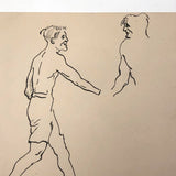 Pair of Ink Sketches of Boxers (Two Pages)