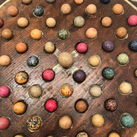 Wonderful Antique Handmade 65 Hole Marble Solitaire Gameboard with Clay Marbles