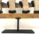 Figures Marching Down an Arrow, Old Wooden Folk Art Sculpture on Stand