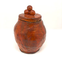 Chunky Coil Made Orange Glazed Lidded Pottery Jar